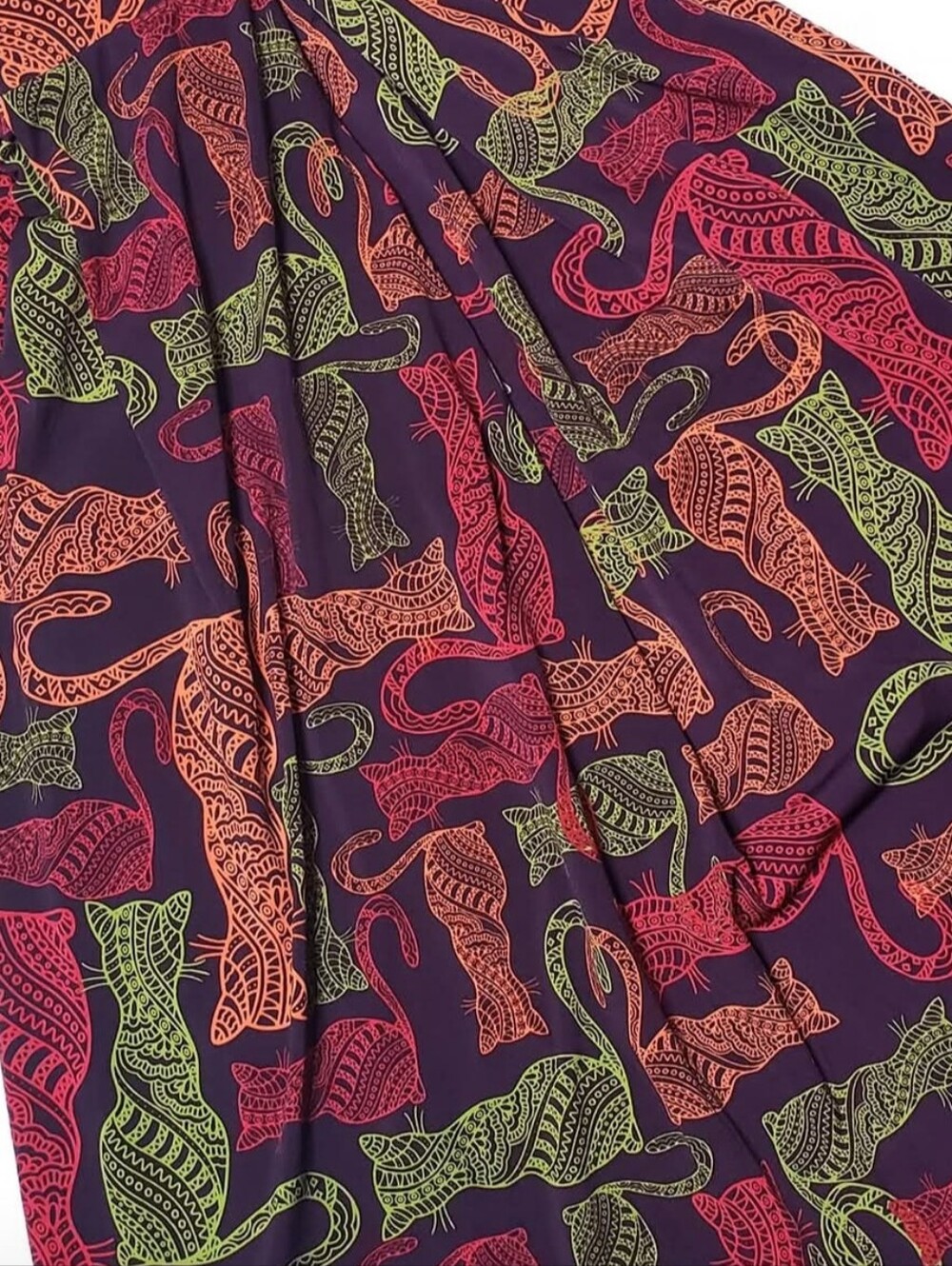 LuLaRoe Skirt Vibrant, Multi-Colored Cat Pattern Size 2XL